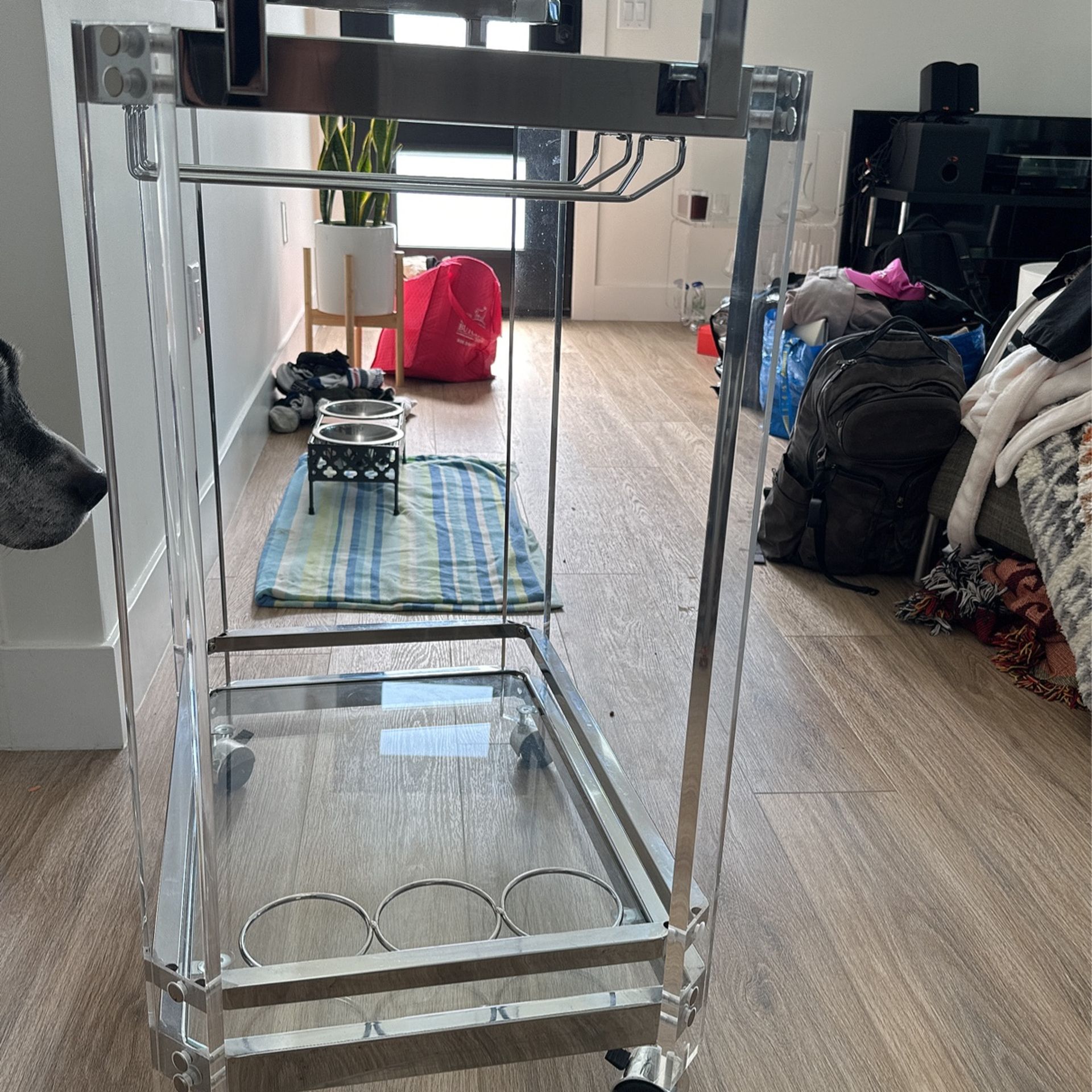 Alba Acrylic Bar Cart With Silver Chrome Trim for Sale in Los Angeles
