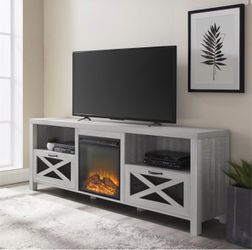 Abilene 70" Rustic Farmhouse Fireplace TV Stand in Stone Gray