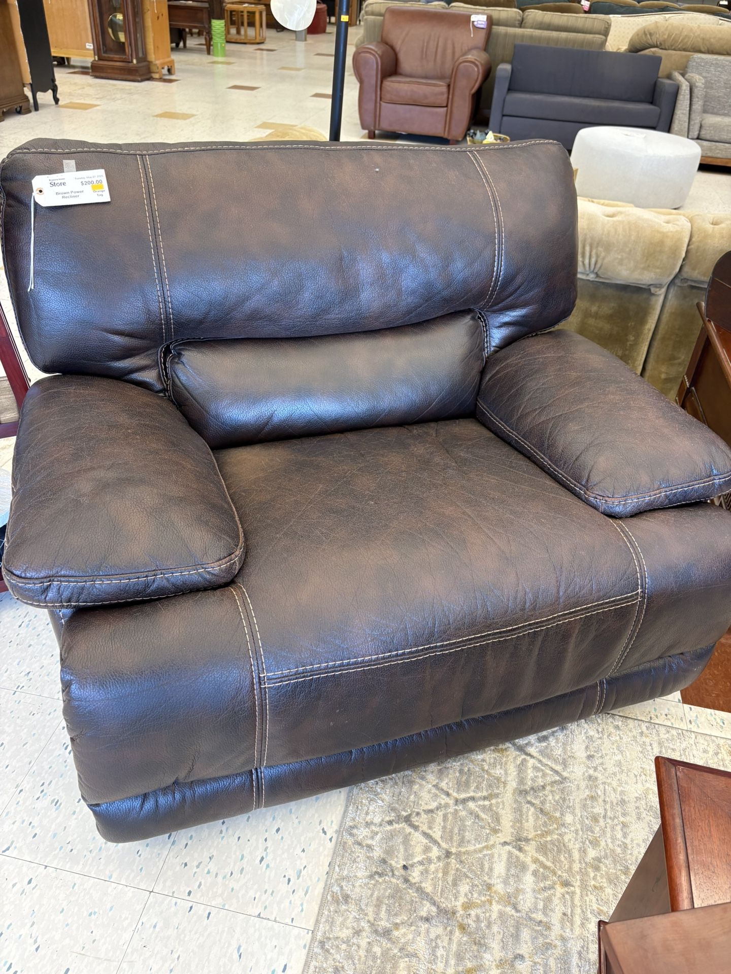 Brown Leather Oversized Power Recliner