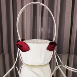 Burgundy Satin Bow Ivory Wedding Flower Girl Basket $15