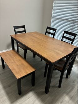 Dining table 4 chairs and bench