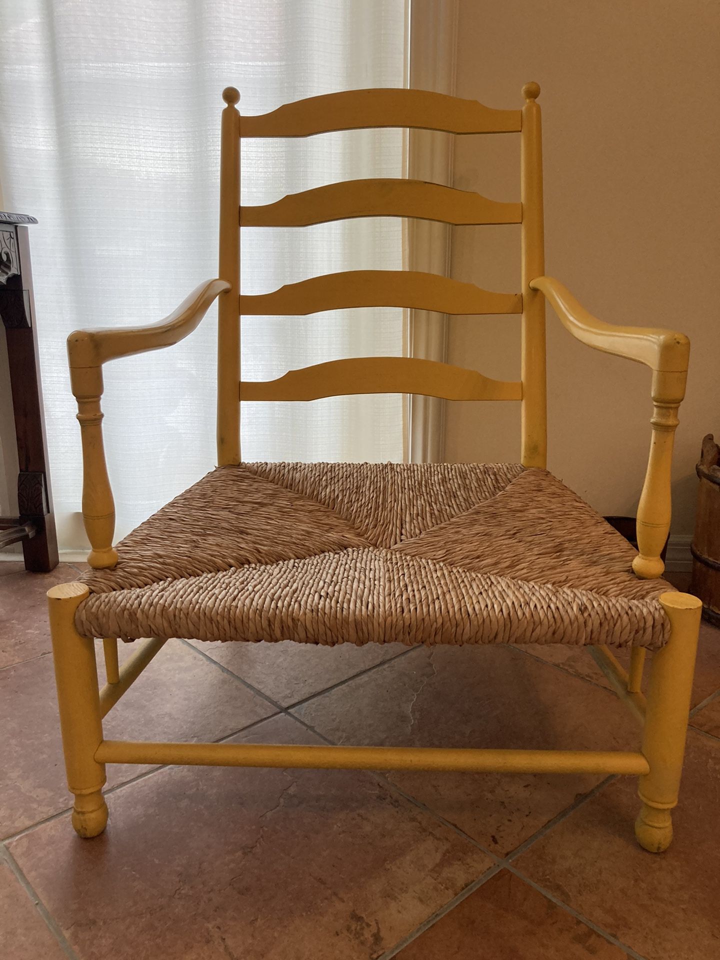 Vintage Wide Rattan And Wood Chair. Country Farm House. Monkey Pattern