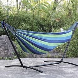 Double Brazilian Cotton Hammock with Space Saving Steel Stand