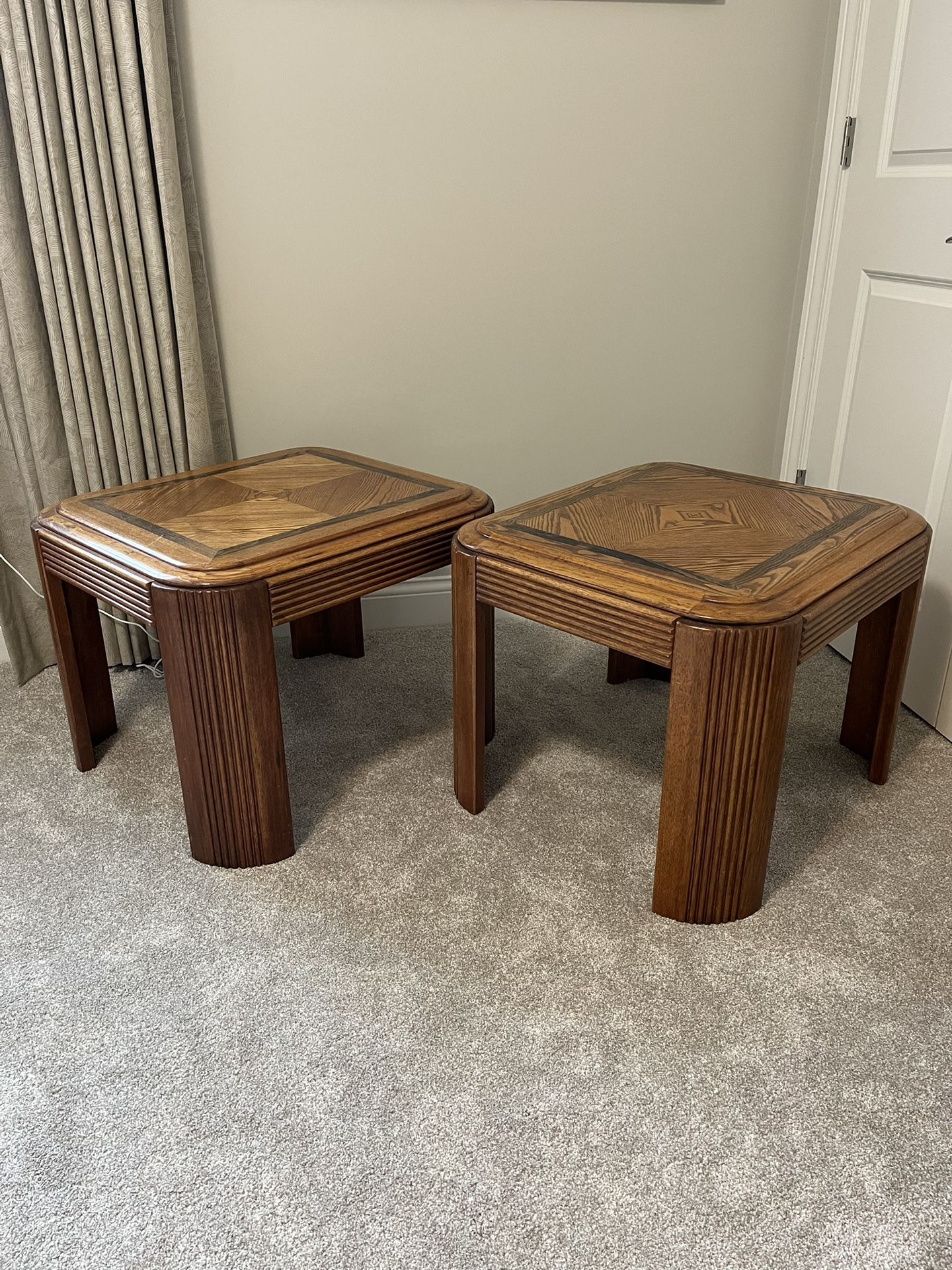 Solid Wood Oak End Side Table Pair Nightstands