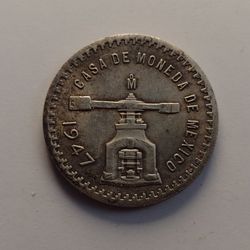 **Great Novelty - Geminated Brass/Silver Plated  Mexico Large  coin 1947 ( No Magnetic  Reaction) 41.9X2.9 mm./30.4 grams**