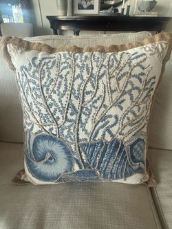 Coastal Saro Lifestyle Seashells Filled Cotton Throw Pillow, Down Filled 20" x 20"