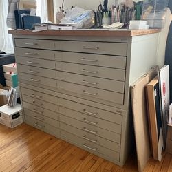 Vintage Flat File Cabinet (2-Stack) 24in x 36in w/ Wood Top – Architectural Drawers