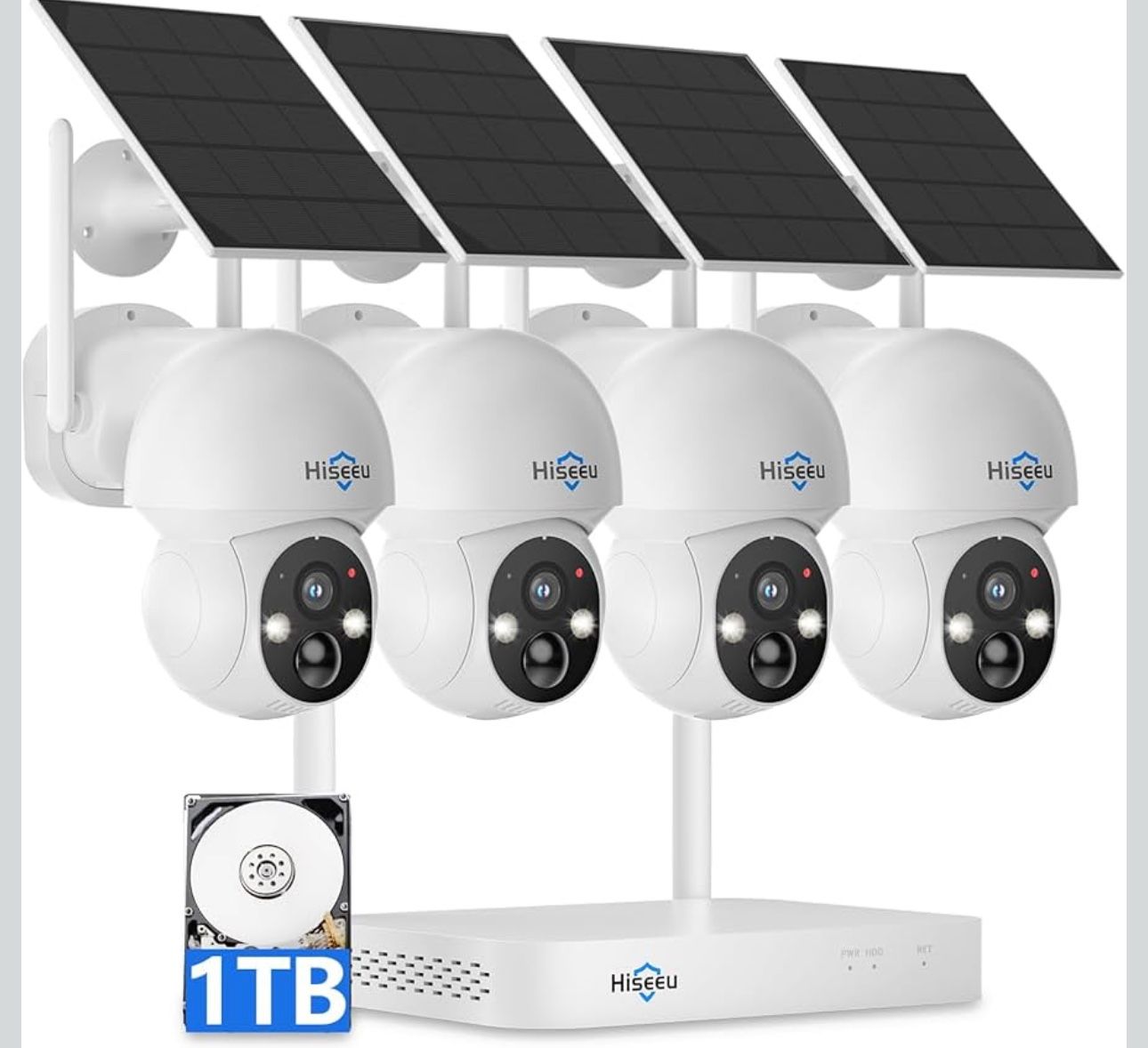 Hiseeu Solar Camera Wireless Outdoor, Home Security Camera System, 2.4G & 5G WiFi, Solar-Powered