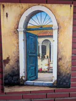 Oil painting of Spanish door