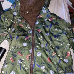 Green coat with flowers size L new