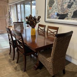 Dining Table Set | 7-Piece Wood Dining Dinning Set | Durable Well Made Extendable Modern Solid Wood Dining Table AND (6) Chairs - EXCELLENT CONDITION!