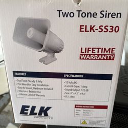 ELK Products ELK‑SS30 Two Tone Siren 12V DC – New in Box Alarm Siren 