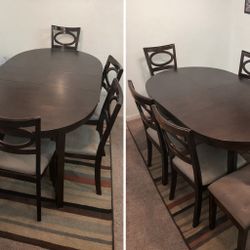 Oval Extendable Dining Table + 4 Chairs – Dark Wood