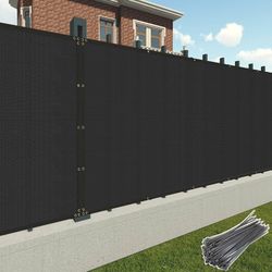 Patio 8 x 40 Fence Privacy Screen Black Commercial Grade Mesh Shade Fabric with Brass Gromment Outdoor Windscreen with Zipties