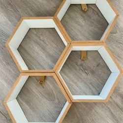 4 Hexagon Wood shelves - Never Used