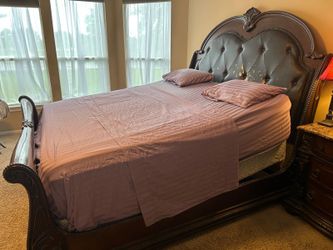 King Size Solid Wood Sleigh Bed Frame and mattress - $200 or best offer