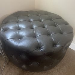 Dark Gray Leather  Ottoman 