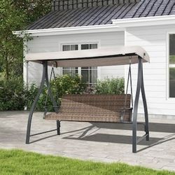 ES47 $240 2box es47-1、es47-2  Patio Swing Brown Plastic and Metal Glider Swing  Spacious and Durable Design】- This 3-seat porch swing measures 82.7" x