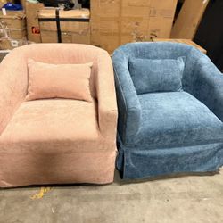 Swivel Accent Barrel Chair Velvet Round Accent Sofa Chair, 360 Degree Swivel Club Chair with Pillows, pink/blue each  $100