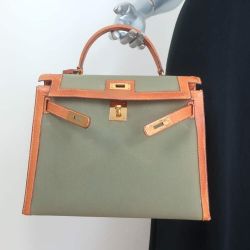 Hermes Kelly Retourne 32 Bag Olive Canvas 