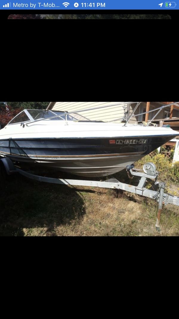 1996 maxum boat and trailer, inboard outboard motor, with on deck cab, runs and floats asking 3900 o