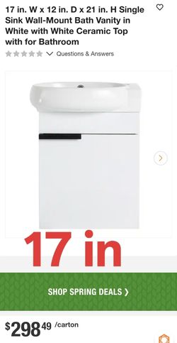17 in. W x 12 in. D x 21 in. H Single Sink Wall-Mount Bath Vanity in White with White Ceramic Top with for Bathroom