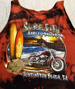 Surf City Harley Davidson Huntington Beach Mens Tank Top Tie-Dye Black & Orange Size XL-VGUC