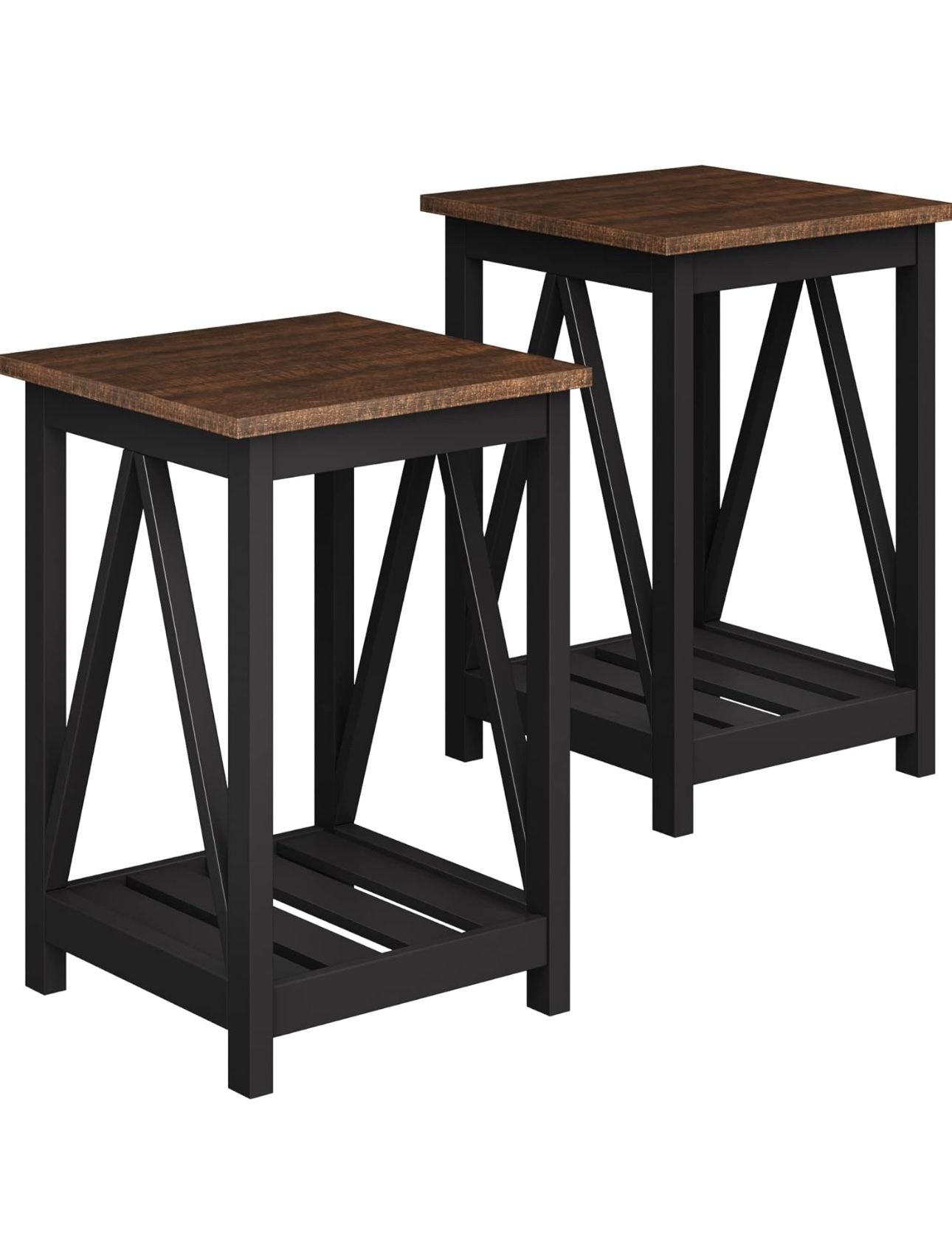ChooChoo Farmhouse End Table, Rustic Vintage End Side Table with Storage Shelf for Small Spaces, Nightstand Sofa Table for Living Room, Bedroom Black