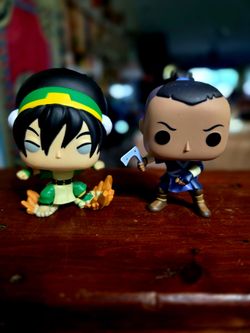 Two vinyl figures from the Funko Pop! Animation: Avatar TOPH BEIFONG, SOKKA