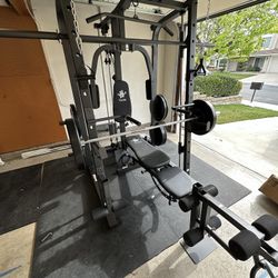 Vesta Fitness Smith Machine 1001 w/Bench Attachment | 230lb Bumpers Olympic Weights | 7ft Olympic Bar | Gym Equipment | FREE DELIVERY/INSTALL🚚 