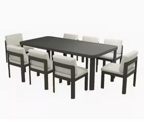 7-Piece Grey Aluminum Outdoor Patio Dining Set with Beige Cushions, Rust and Weather Resistant, Seats 6