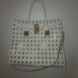 Michael Kors white gold pyramid stud large Hamilton crossbody bag Large MK 13 X13 X4 In