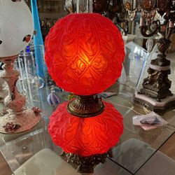 Antique Ruby Red Drape Banquet Parlor Oil Lamp Electrified