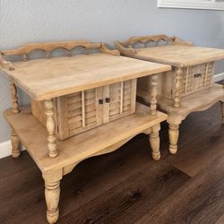 Vintage Solid-Wood Bedside Tables with Shutter Cabinets