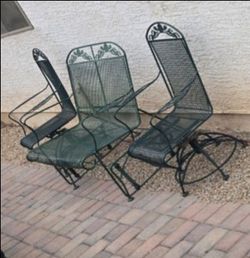 $500 IRON GLIDER BENCH AND 2 SWIVEL CHAIRS