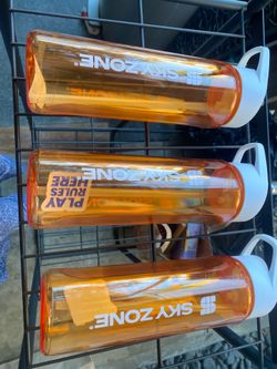 3 new  orange SKY ZONE plastic tumblers with straw