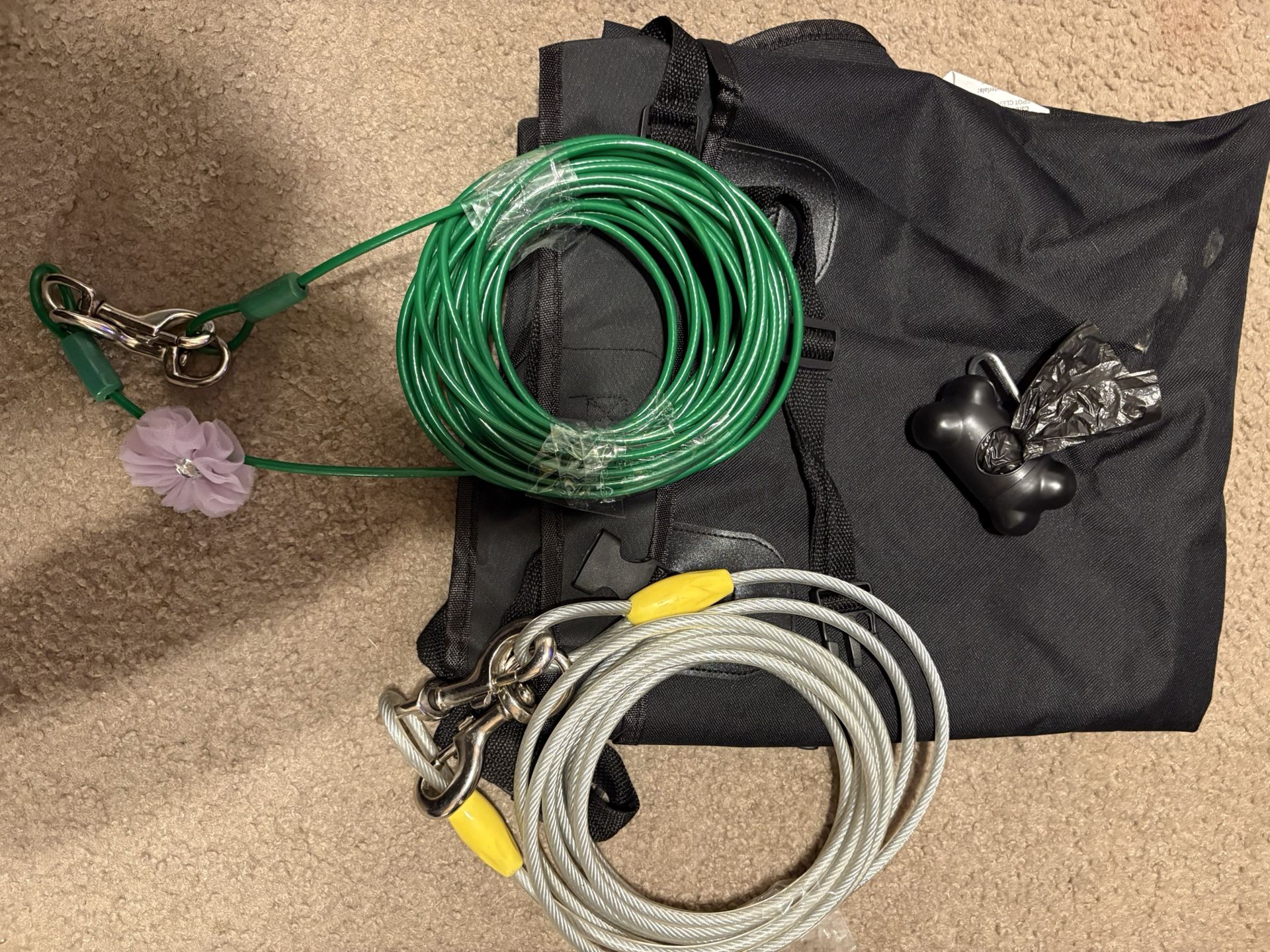 Dog tie out leash chains and backseat cover 