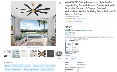 72" Ceiling Fan - Brass - Walnut