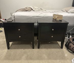 Pair of Black 2-Drawer Nightstands
