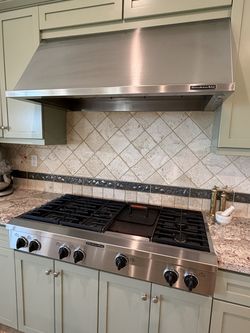 48" KitchenAid Gas Cooktop Range + Stainless Hood