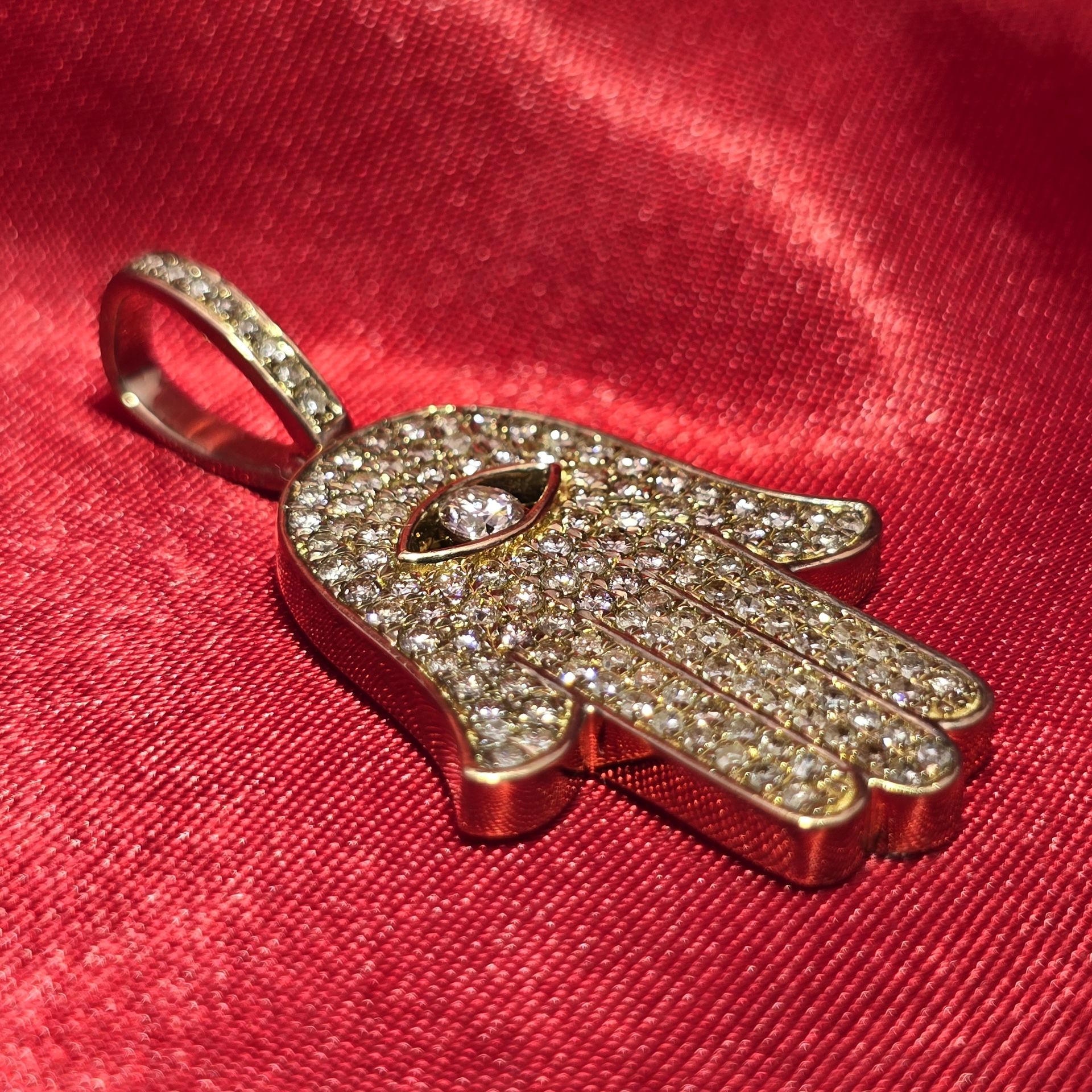 10k Yellow Gold Diamond Enlightened Humsa Pendant 1.45 ctw