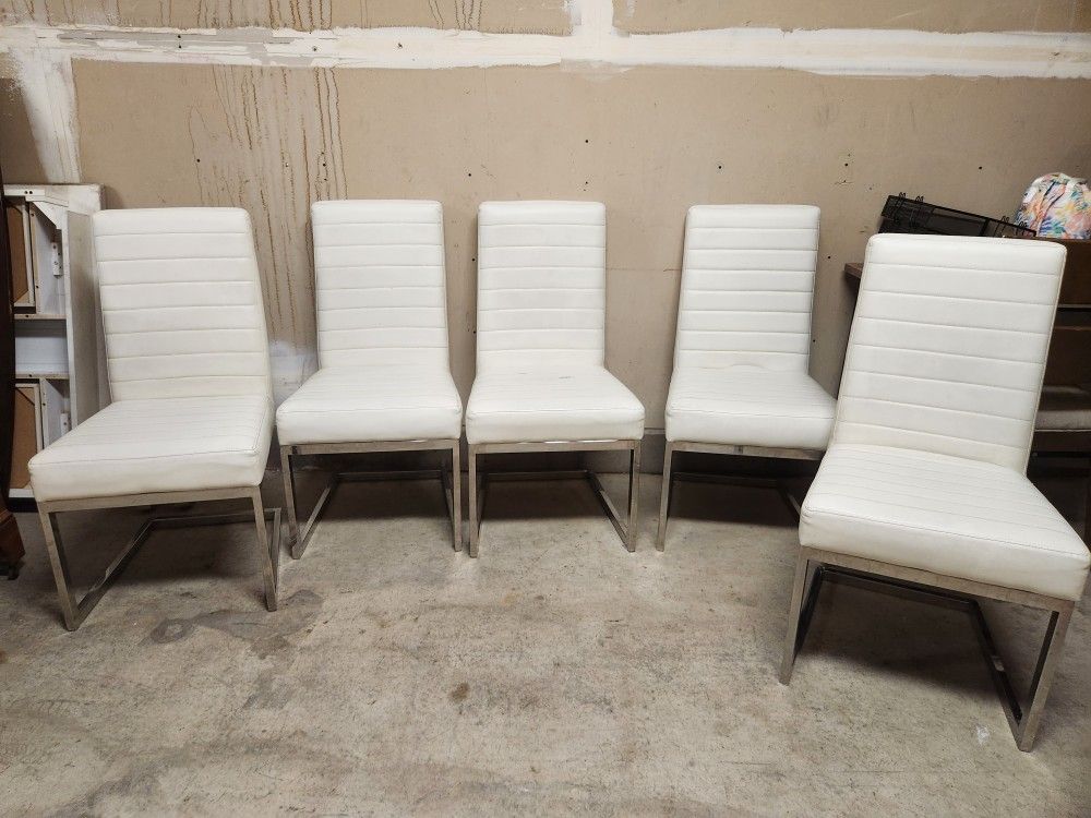 5 White Leather Dining Chairs