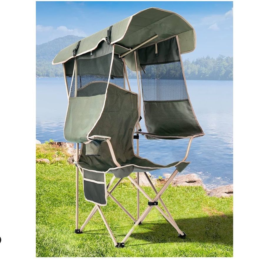 Docusvect Folding Camping Chair with Shade Canopy for Adults, Canopy Chair for Outdoors Sports with Cup Holder, Side Pocket for Camp, Beach, Tailgates