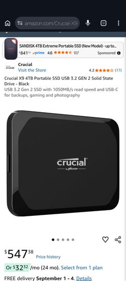 Crucial x9 4tb portable SSD