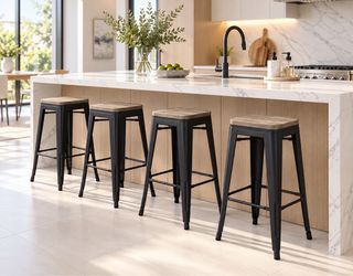 New Set of 4 30 Inches Metal Bar Stools High Backless Stools Indoor-Outdoor Stackable Kitchen Stools  New in box STL002 Barstools  Metal barstools  Di