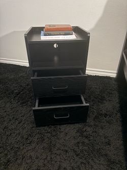 Black Wood Grain Nightstand with 2 Drawers