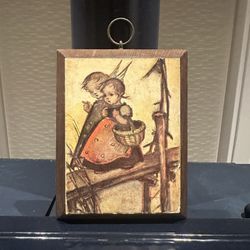 Vintage 1980’s Wooden Art Plaque W/ Girl Illustration