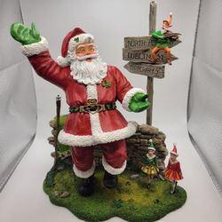 Vtg 2002 Danbury Mint Irish Santa Claus Figurine with Leprechaun & Pixies 10"