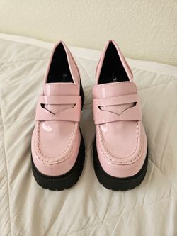 Pink Patent Leather Platform Loafers