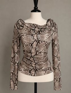 Brown Snake Skin Print Long Sleeve Top